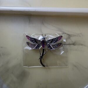 Enamel Dragonfly Brooch with Pink and Purple Accents